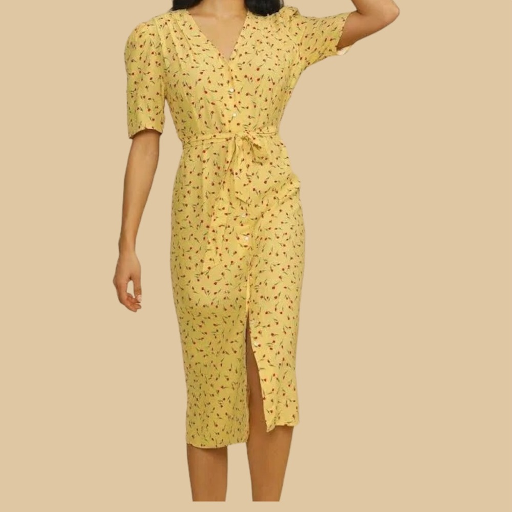 Rouje Mathilde Floral Dress Yellow Size 40